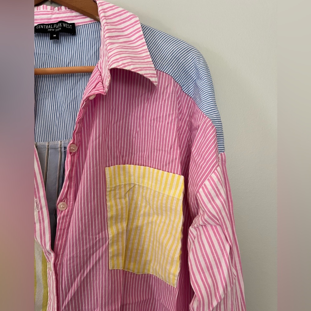Central Park West Patchwork Striped Button Down S… - image 5